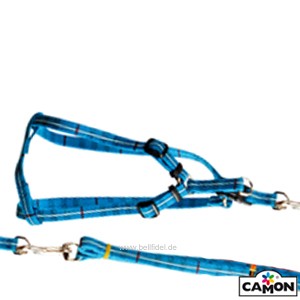 CAMON® Welpengeschirr-Set &quot;Tartan&quot;: Verstellbares Gerschirr + Leine (blau)