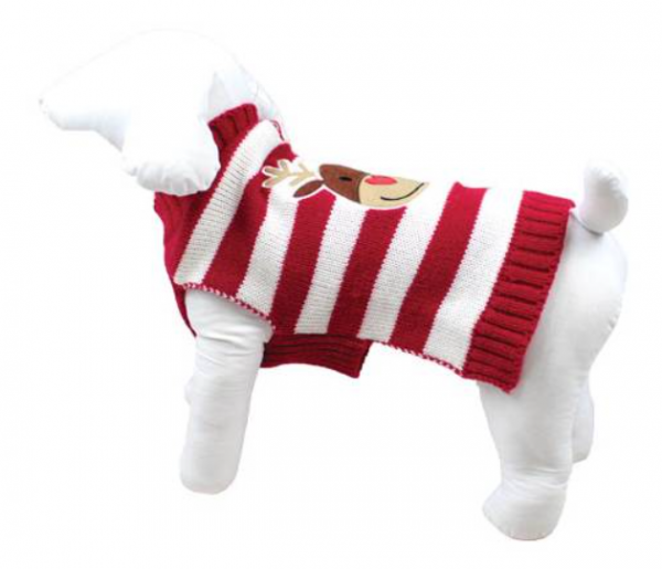 Doogy!® Gestreifter Weihnachts-Hundepullover &quot;Rentier&quot; (rot/weiß)