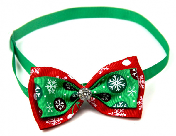 Bellfidel® Hunde-Weihnachtsfliege mit grünem Band (rot/grün)