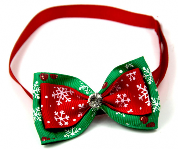 Bellfidel® Hunde-Weihnachtsfliege mit rotem Band (rot/grün)